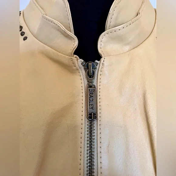 Studded Beige Leather Jacket - Picture 6 of 11